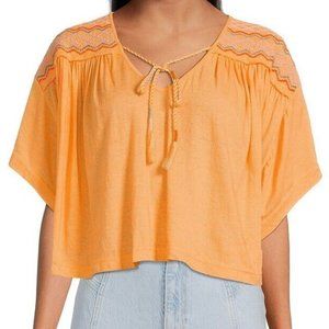 Free People Market Embroidered V-Neck Top in Carrot Ginger S M